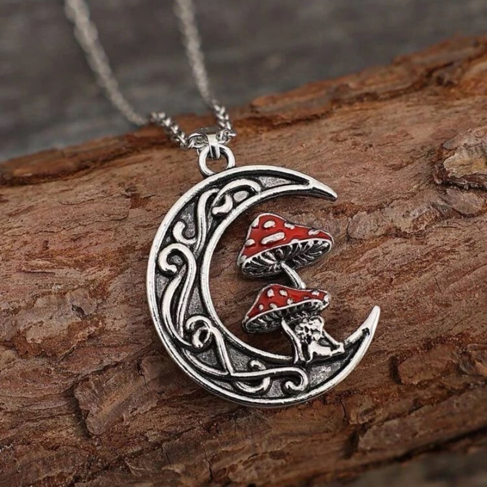 3for$20 NEW 1pc Boho Zinc Alloy Mushroom Decor Moon Charm Necklace For Women